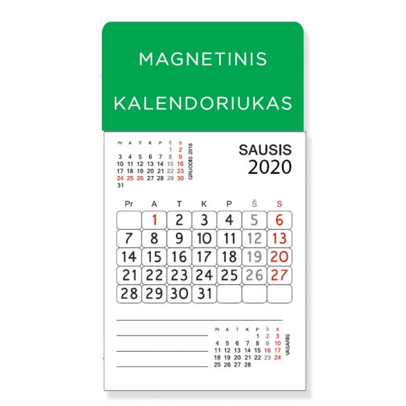 magnetinis kalendoriukas 2020 m